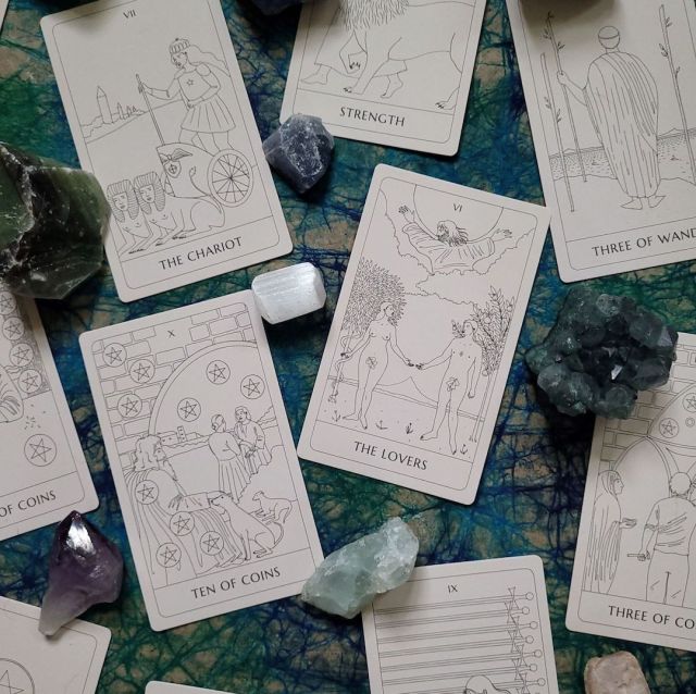 Photo of face-up cards from "The Coloring Tarot"