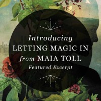 Designed featured image for RP Mystic blog post "Introducing Letting Magic In from Maia Toll: Featured Excerpt." The title is placed in a semi-transparent black circle over a portion of the cover image of "Letting Magic In."